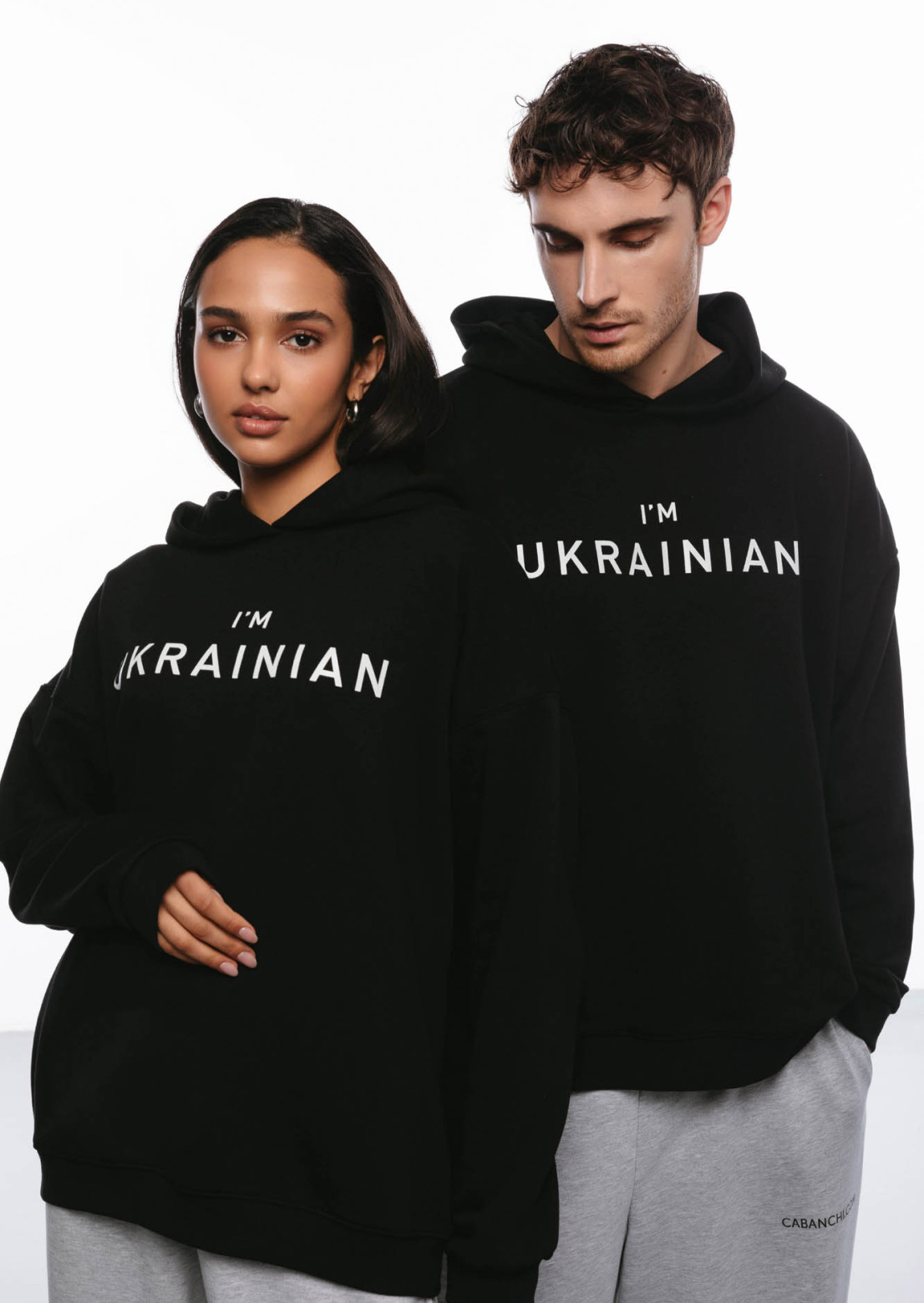 Women's dark night color three-thread hoodie with a print "I'm Ukrainian"